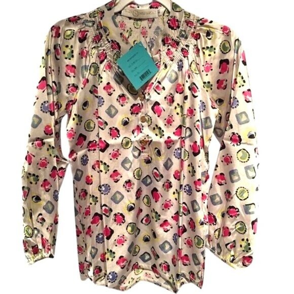 Tracy Negoshian Tops - Tracy Negoshian TN 188 Kira Top White/Pink Jewels Long Sleeve Size XS NWT